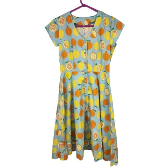 Modcloth Dresses & Skirts - Modcloth Blue Dress with Yellow and Orange Citrus Print